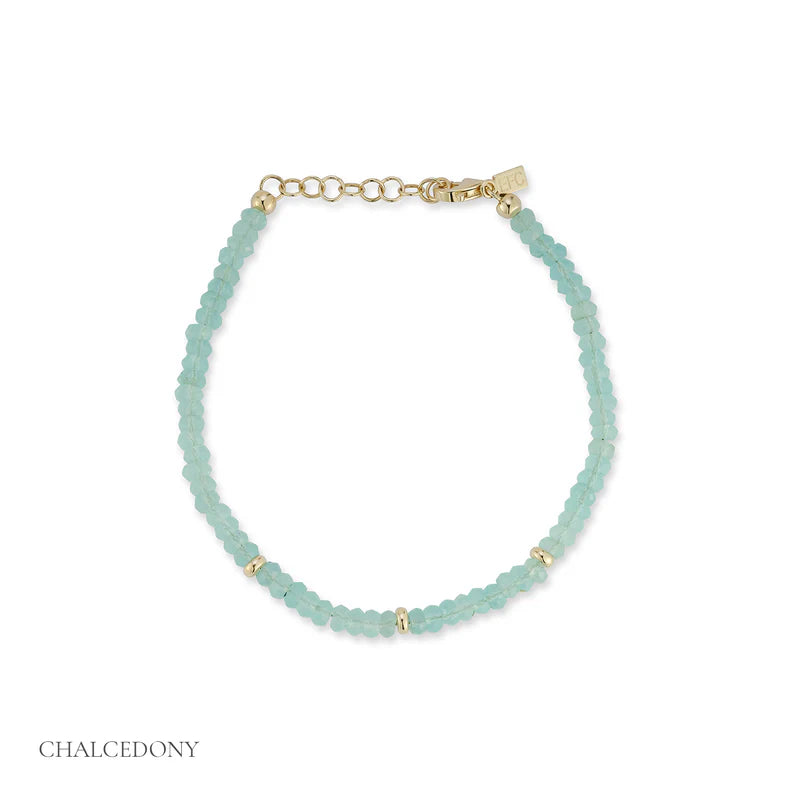 EF-Collection Birthstone Bead Bracelet In Chalcedony in yellow gold on white background with label