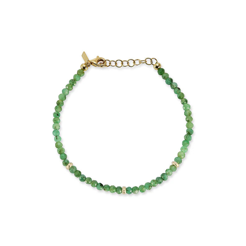 EF-Collection Birthstone Bead Bracelet In Emerald in yellow gold on white background 
