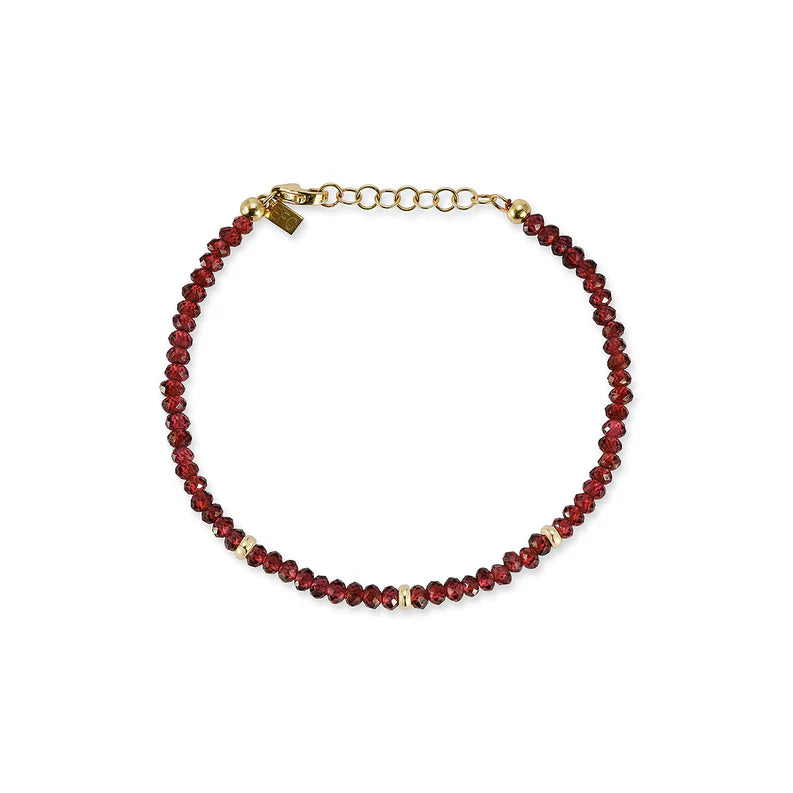EF-Collection Birthstone Bead Bracelet In Garnet in yellow gold on white background 