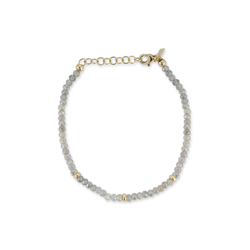 EF-Collection Birthstone Bead Bracelet In Labradorite in yellow gold on white background 