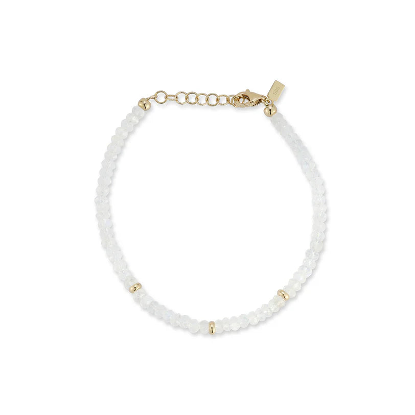 EF-Collection Birthstone Bead Bracelet In Moonstone in yellow gold on white background 