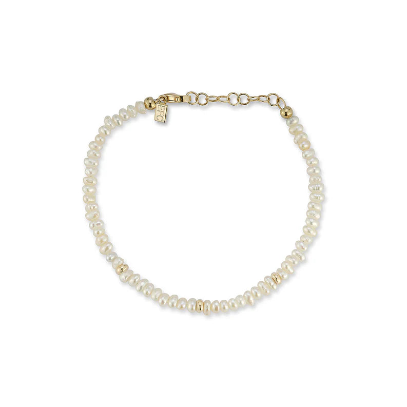 EF-Collection Birthstone Bead Bracelet In Pearl in yellow gold on white background 