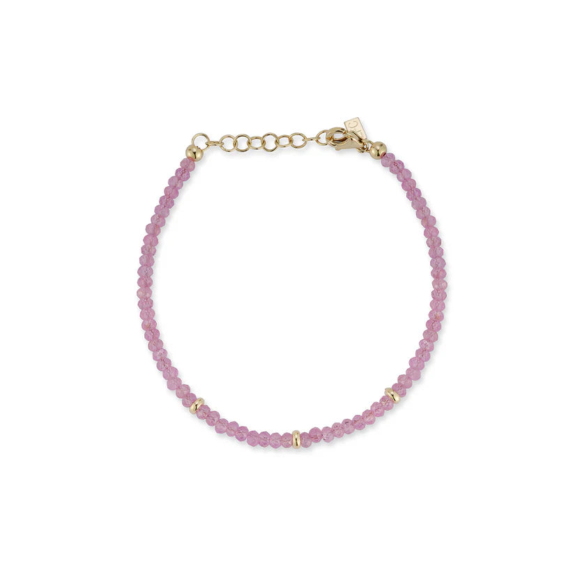 EF-Collection Birthstone Bead Bracelet In Pink Sapphire in yellow gold on white background 