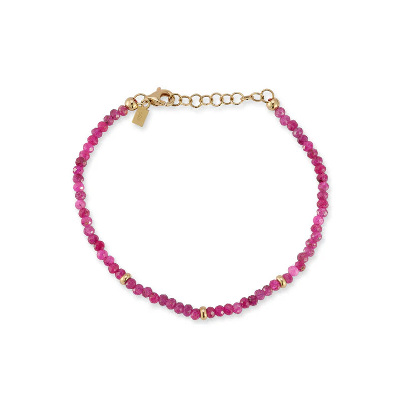 EF-Collection Birthstone Bead Bracelet In Ruby in yellow gold on white background 
