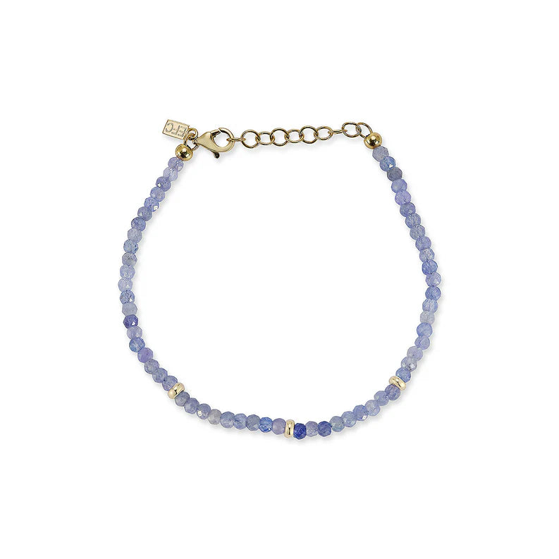 EF-Collection Birthstone Bead Bracelet In Tanzanite in yellow gold on white background 