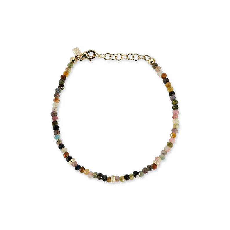 EF-Collection Birthstone Bead Bracelet In Tourmaline in yellow gold on white background 