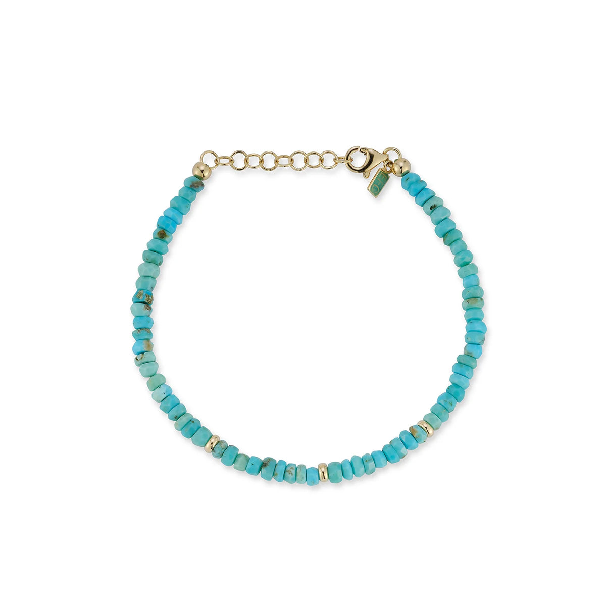 EF-Collection Birthstone Bead Bracelet In Turquoise in yellow gold on white background 