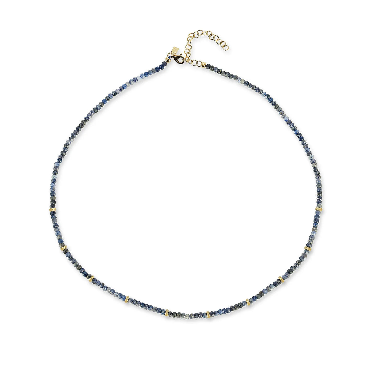 EF-Collection Birthstone Bead Necklace In Blue Sapphire in yellow gold on white background