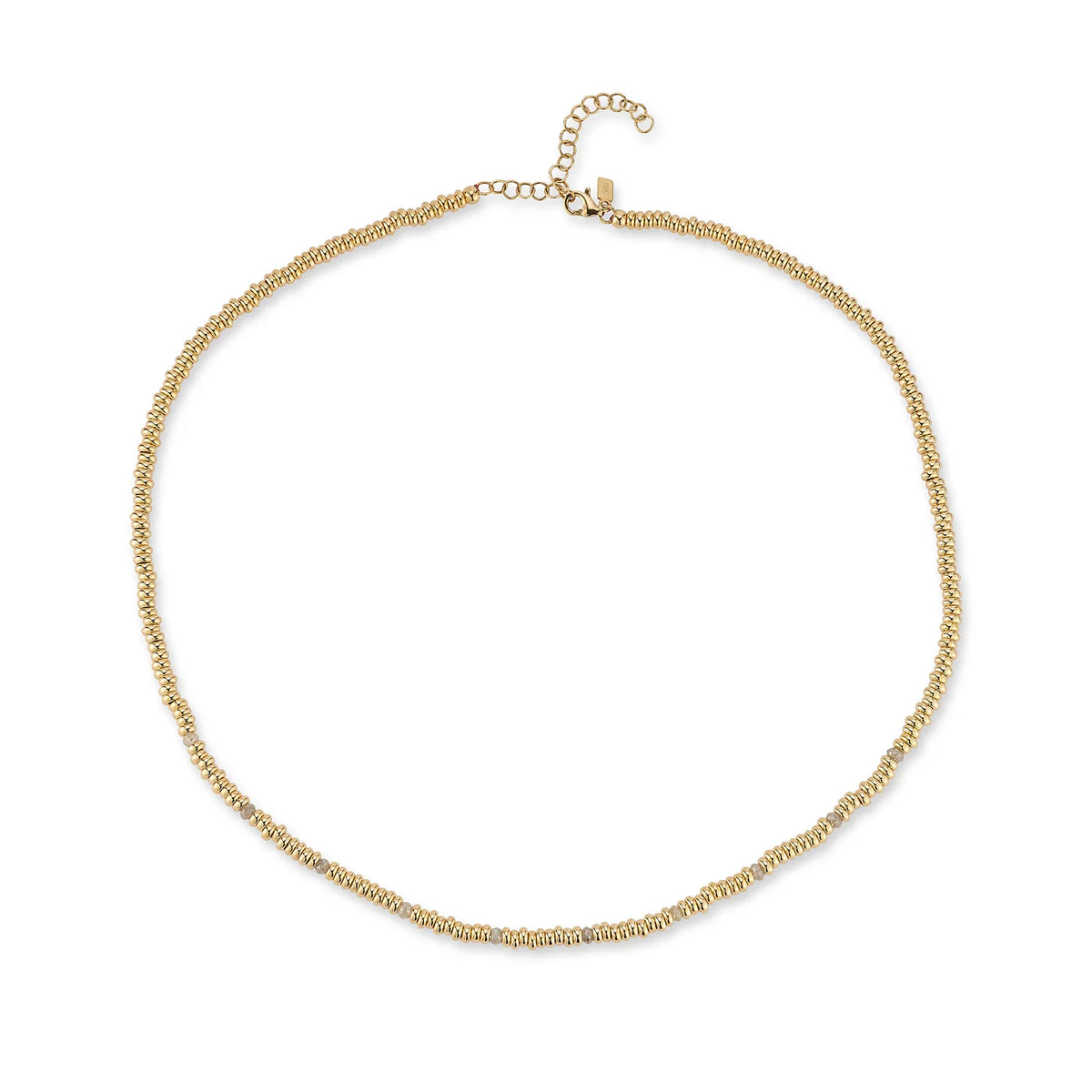 EF-Collection Birthstone Bead Necklace In Diamond in yellow gold on white background