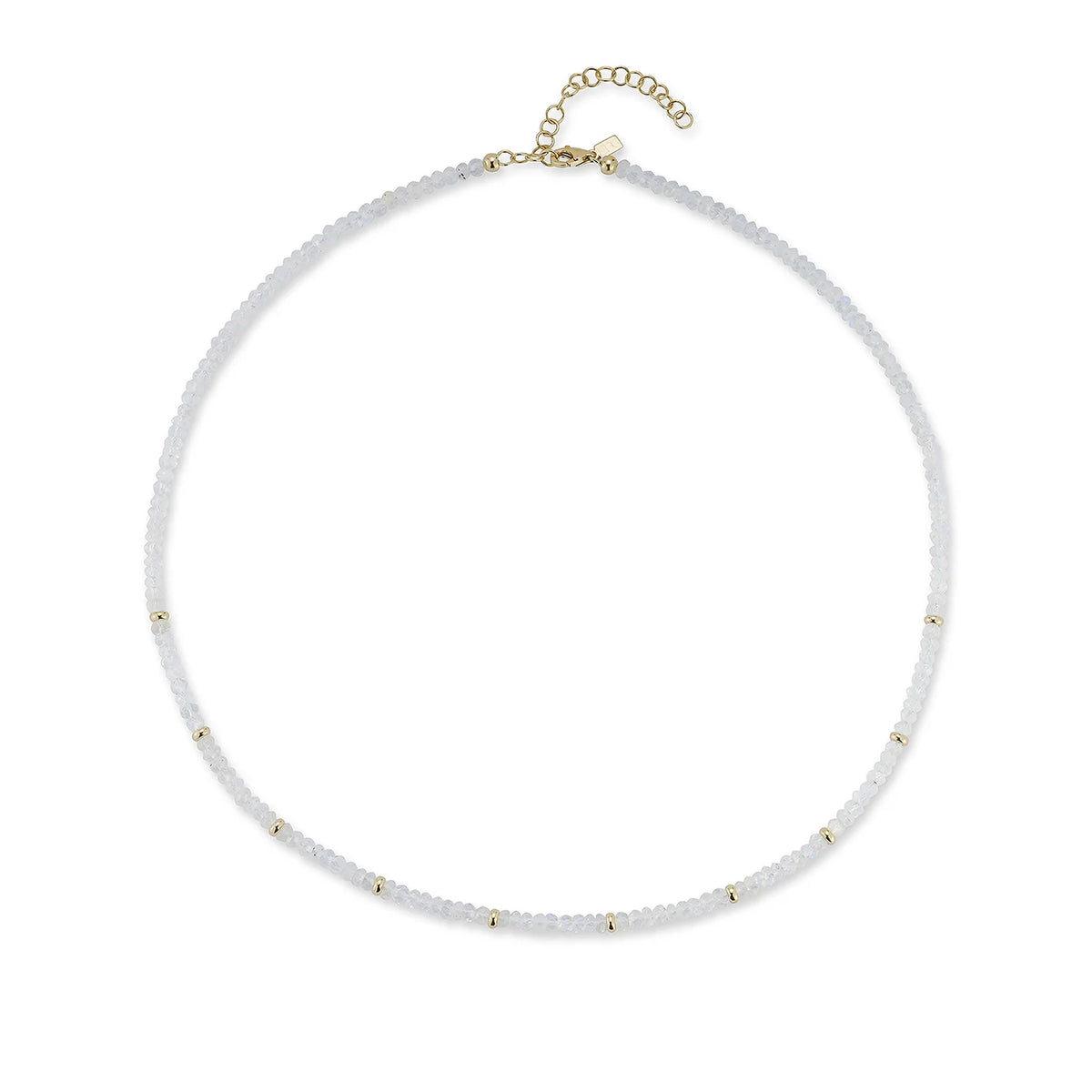 EF-Collection Birthstone Bead Necklace In Moon Stone in yellow gold on white background 
