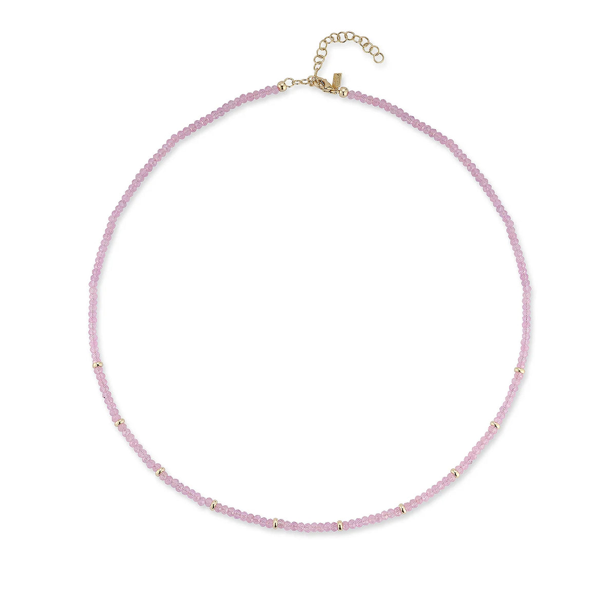 EF-Collection Birthstone Bead Necklace In Pink Sapphire in yellow gold on white background 