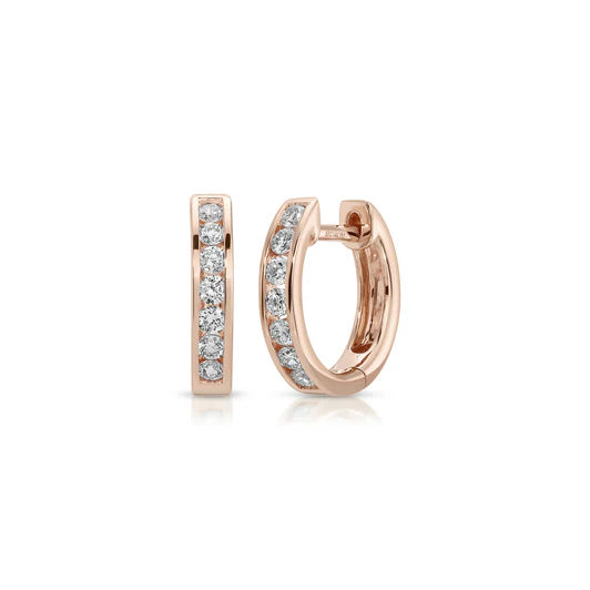 EF-Collection Channel Set Diamond Huggie Earrings in rose gold on white background 