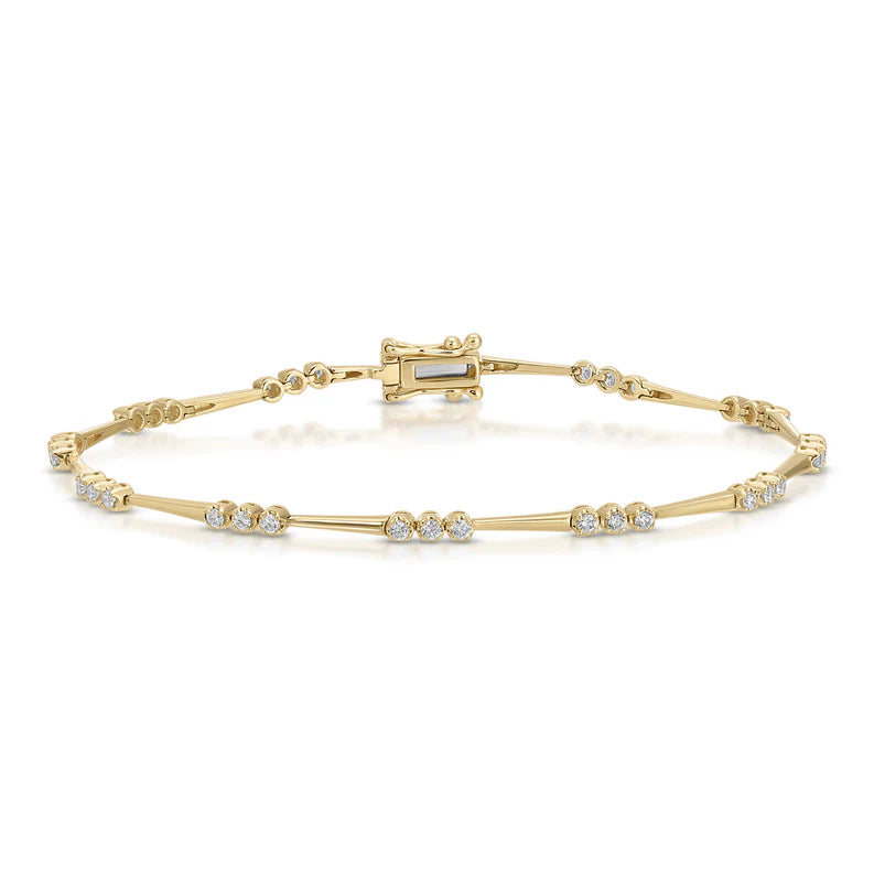EF Collection Crown Set Diamond Eternity Bracelet in yellow gold on white background.