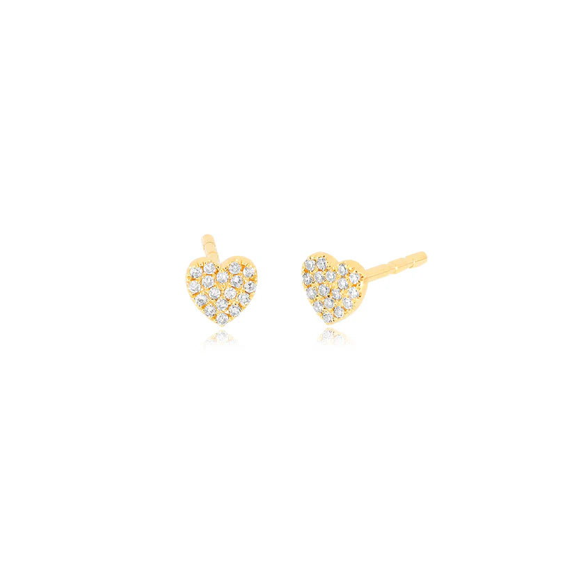 EF Collection Diamond Baby Heart Stud Earring in yellow gold on white background. 
