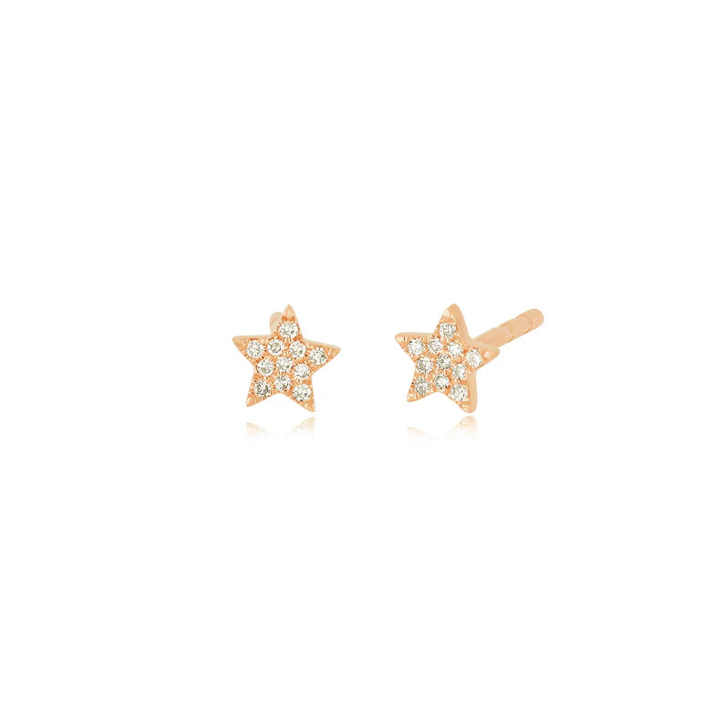 EF Collection Diamond Baby Star Stud Earring in rose gold on white background. 