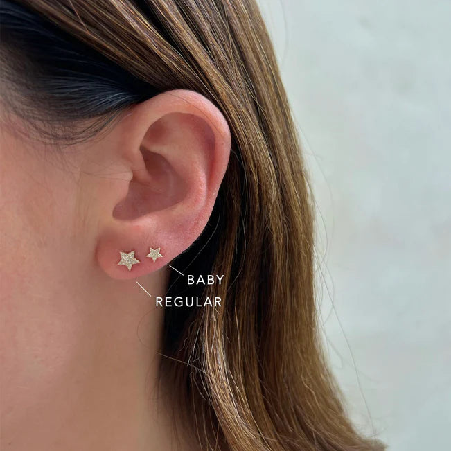 Comparison of EF Collection Diamond Baby Star Stud Earring in yellow gold with the regular diamond star stud. 