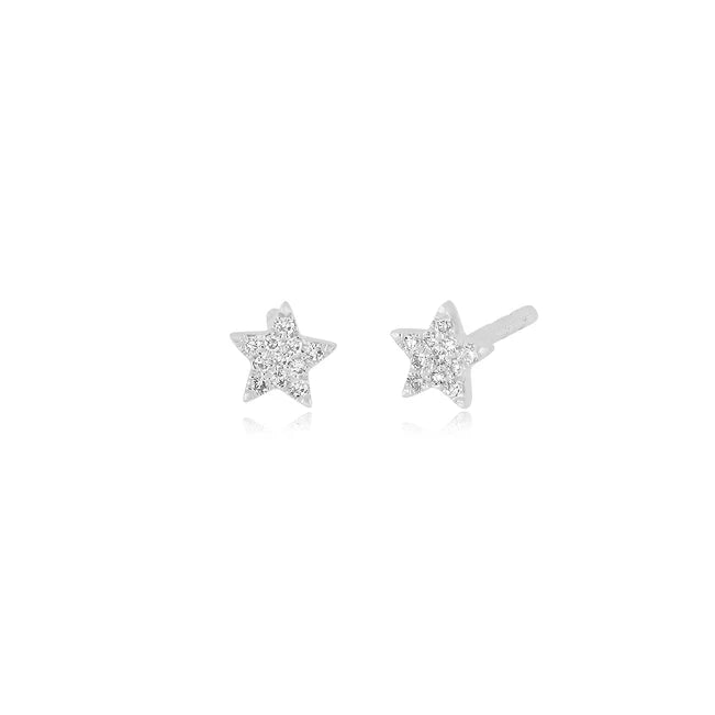 EF Collection Diamond Baby Star Stud Earring in white gold on white background. 