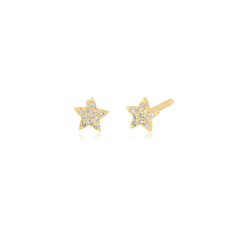 EF Collection Diamond Baby Star Stud Earring in yellow gold on white background. 