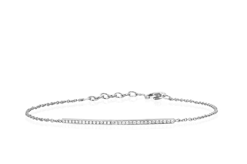EF-Collection Diamond Bar Chain Bracelet in white gold on white background 