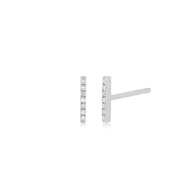 EF Collection Diamond Bar Stud Earring in white gold on white background. 