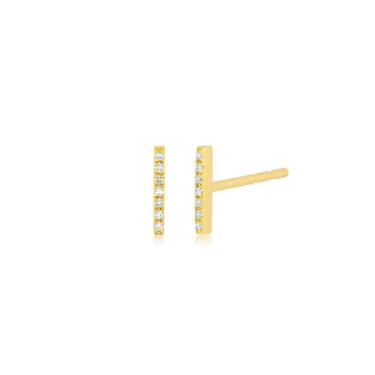 EF Collection Diamond Bar Stud Earring in yellow gold on white background. 