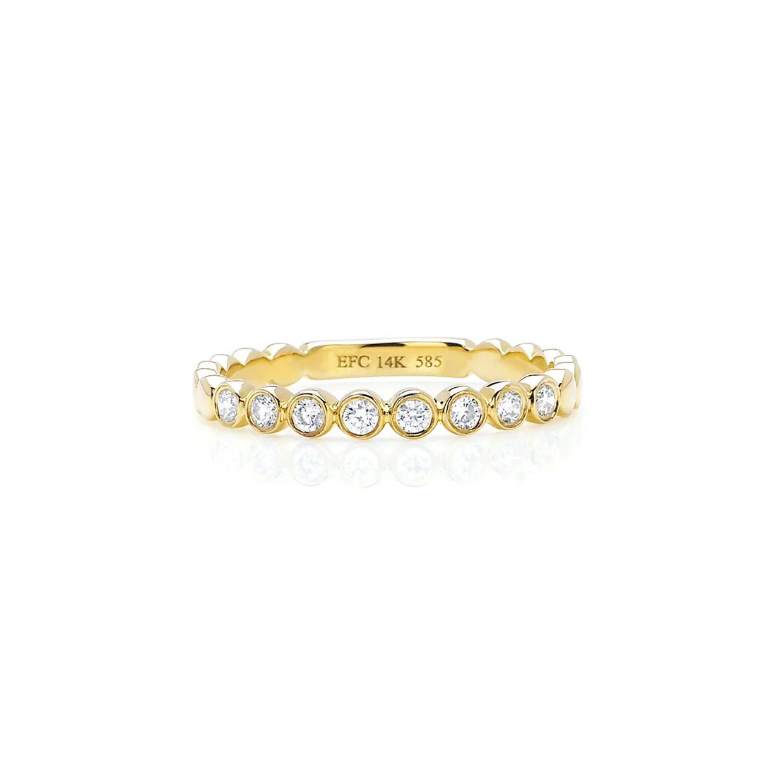 EF-Collection Diamond Bezel Stack Band Ring in yellow gold on white background 