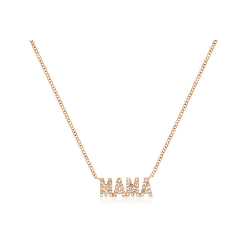 EF Collection Diamond Block Mama Necklace in rose gold on white background. 