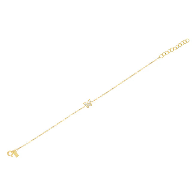 Full photo of EF Collection Diamond Butterfly Bracelet in yellow gold on white background 