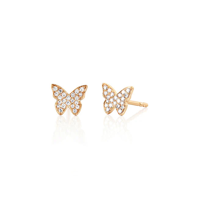 EF Collection Diamond Butterfly Stud Earring in rose gold on white background. 