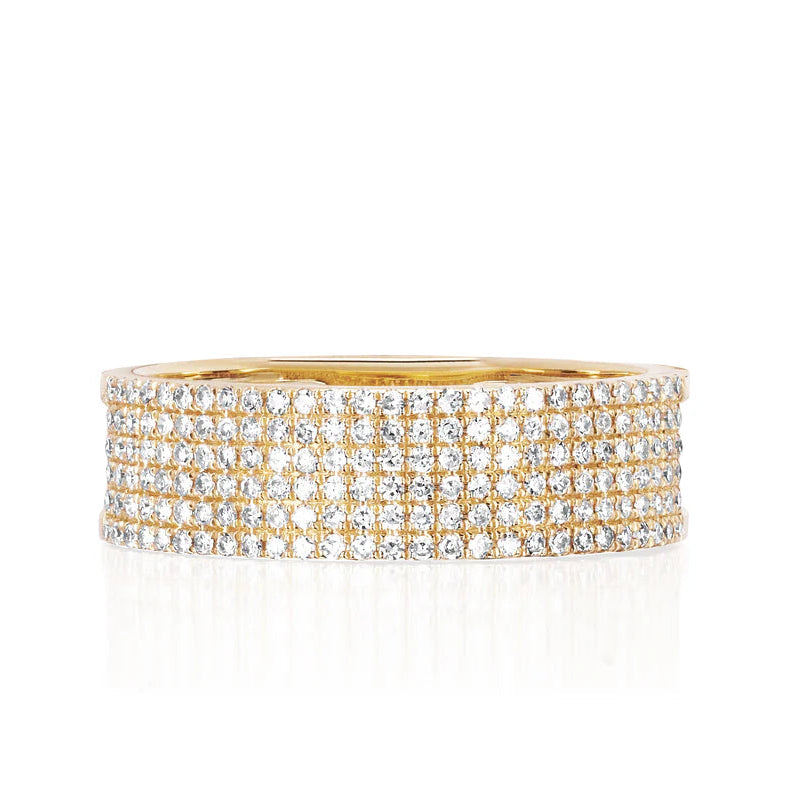 EF Collection Diamond Cigar Band Ring in yellow gold on white background. 