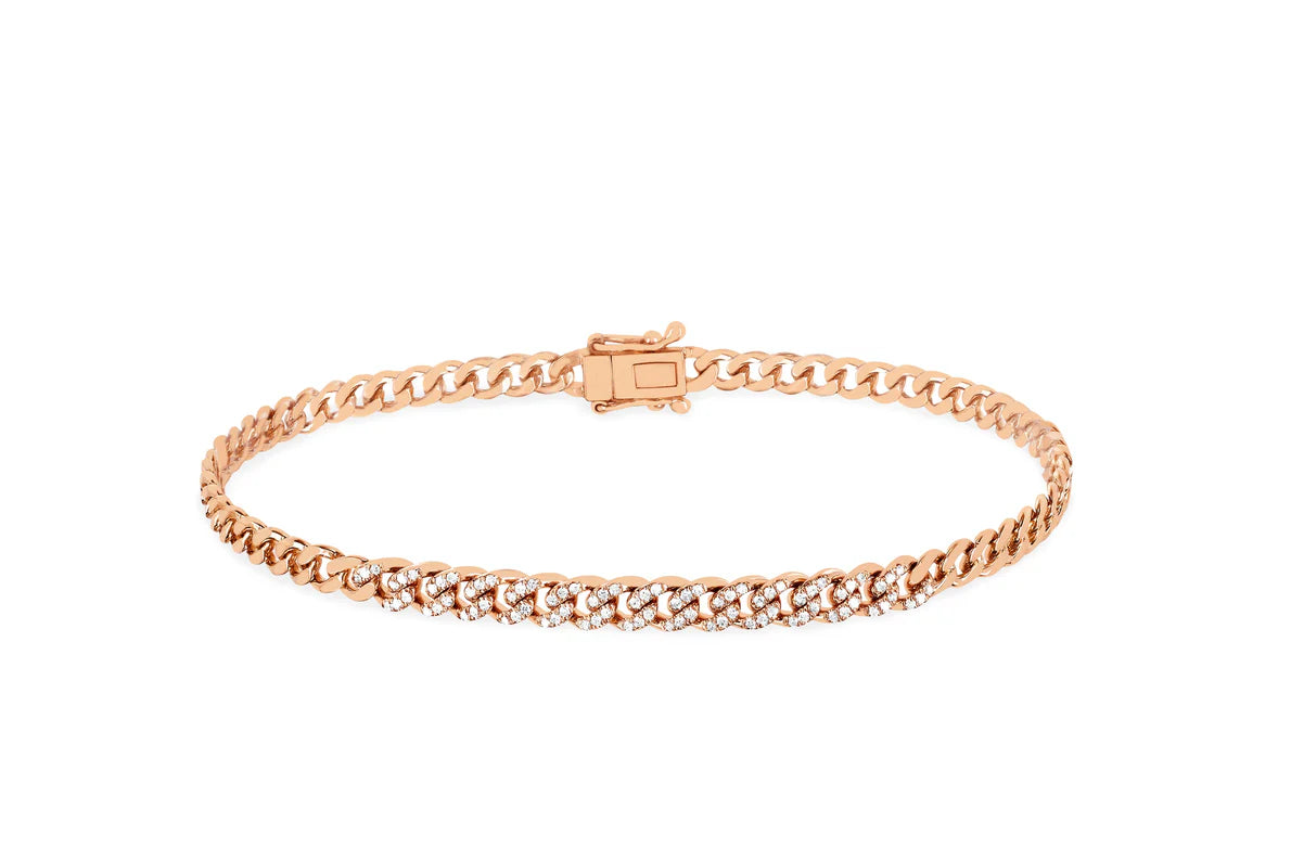 EF Collection Diamond Curb Chain Bracelet in rose gold on white background. 