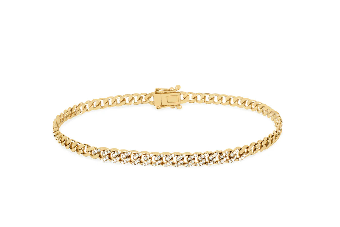 EF Collection Diamond Curb Chain Bracelet in yellow gold on white background. 