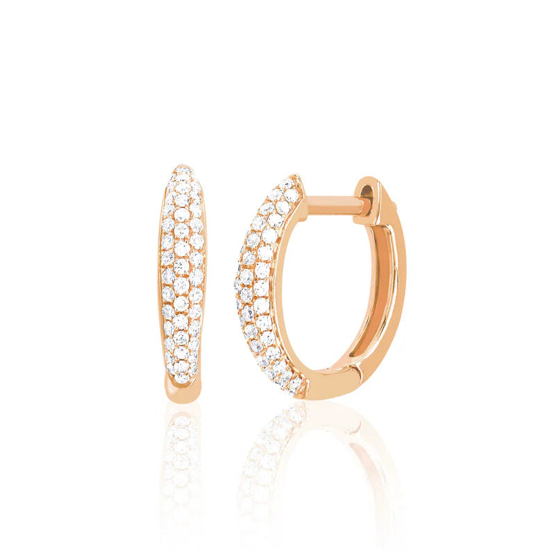 EF Collection Diamond Dome Huggie Earrings in rose gold on white background. 