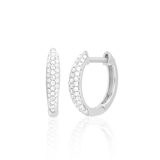 EF Collection Diamond Dome Huggie Earrings in white gold on white background. 