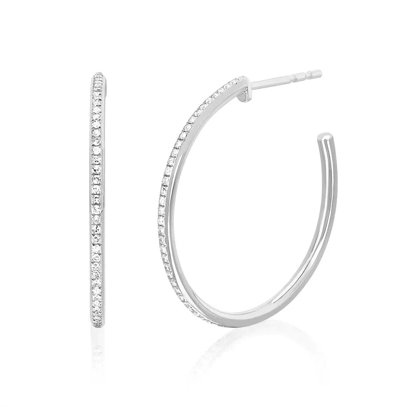 EF Collection Diamond Essential Hoop Earrings in white gold on white background 