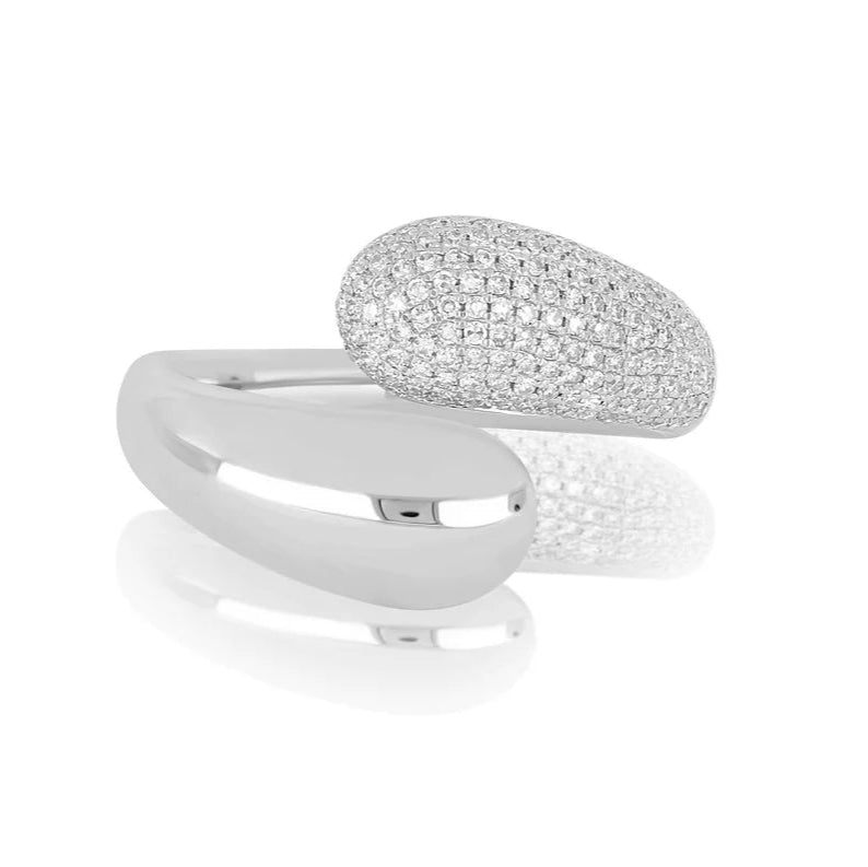 EF-Collection Diamond & Gold Jumbo Double Dome Ring in white gold on white background 