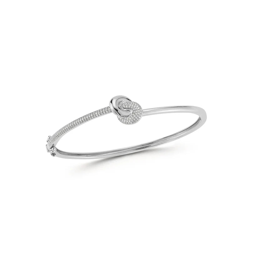 EF Collection Diamond & Gold Jumbo Love Knot Bangle Bracelet in white gold on white background