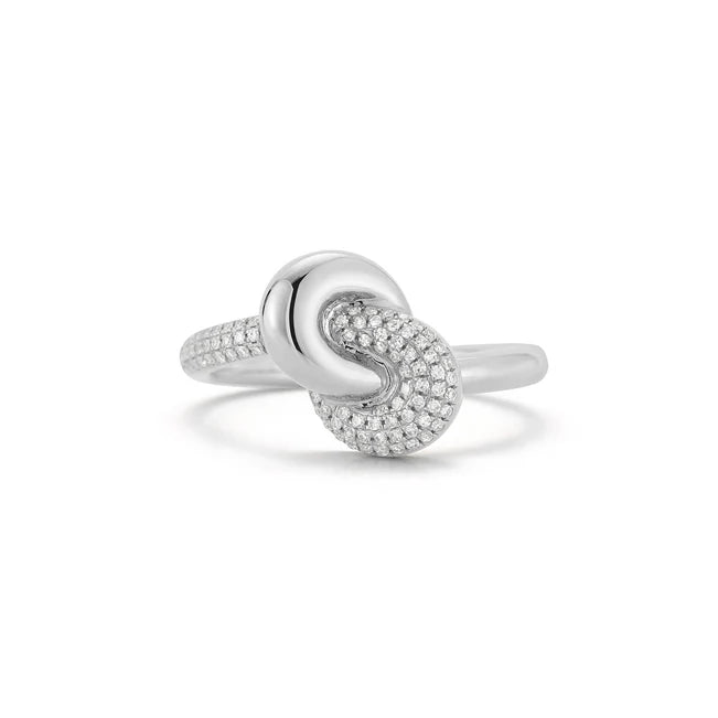 EF Collection Diamond & Gold Jumbo Love Knot Ring in white gold on white background. 