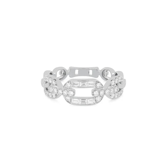 EF Collection Diamond Graduated Chain Ring in white gold on white background. 