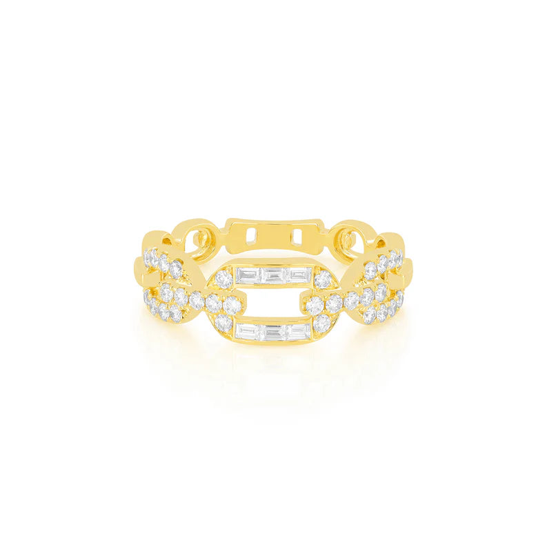 EF Collection Diamond Graduated Chain Ring in yellow gold on white background. 