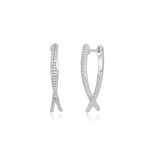 EF-Collection Diamond Loop Hoop Earring in white gold on white background 