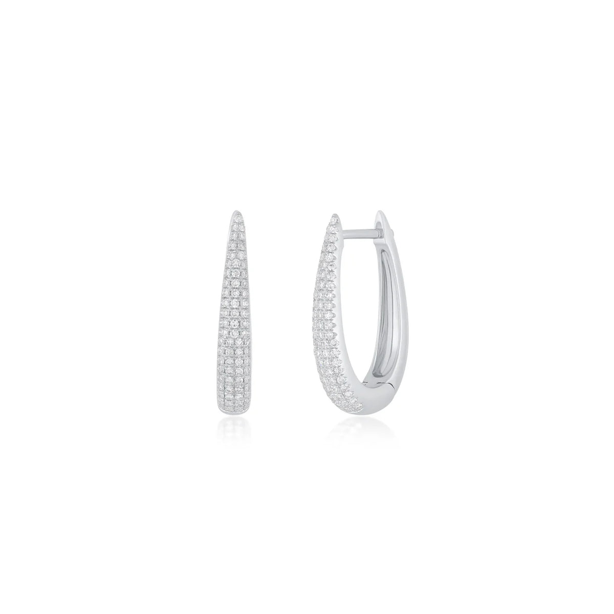 EF-Collection Diamond Maeve Hoop Earrings in white gold on white background 