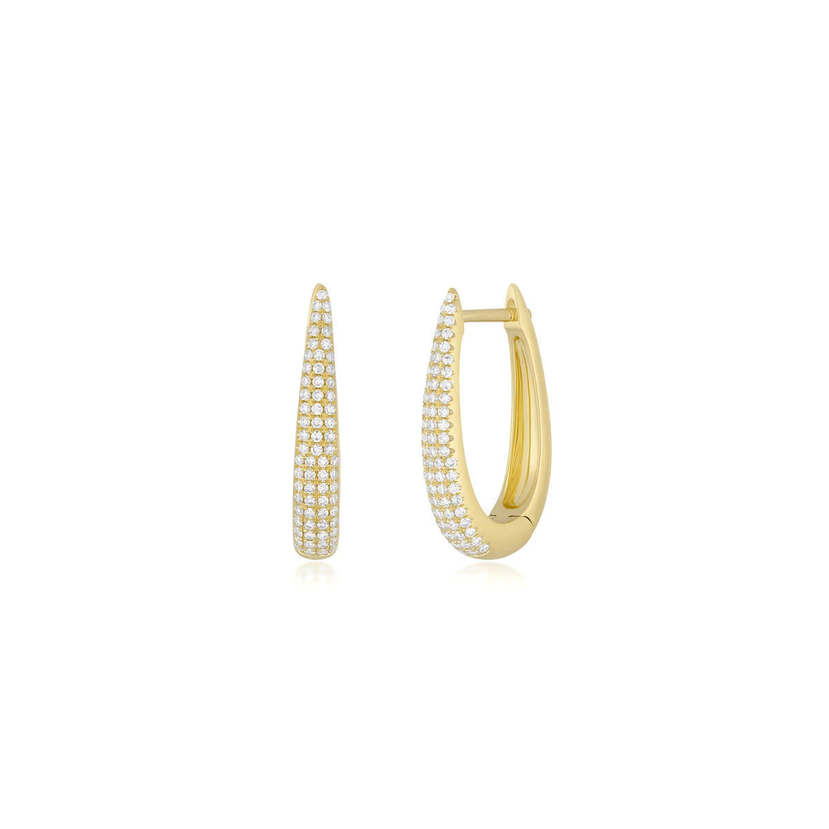 EF-Collection Diamond Maeve Hoop Earrings in yellow gold on white background 