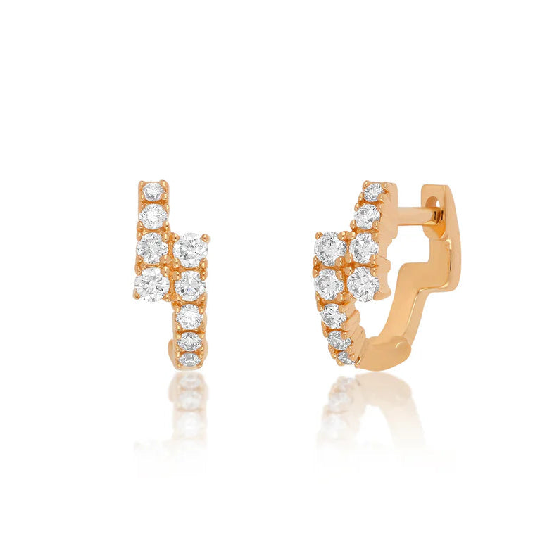 EF Collection Diamond Marley Mini Huggie Earring in rose gold on white background.