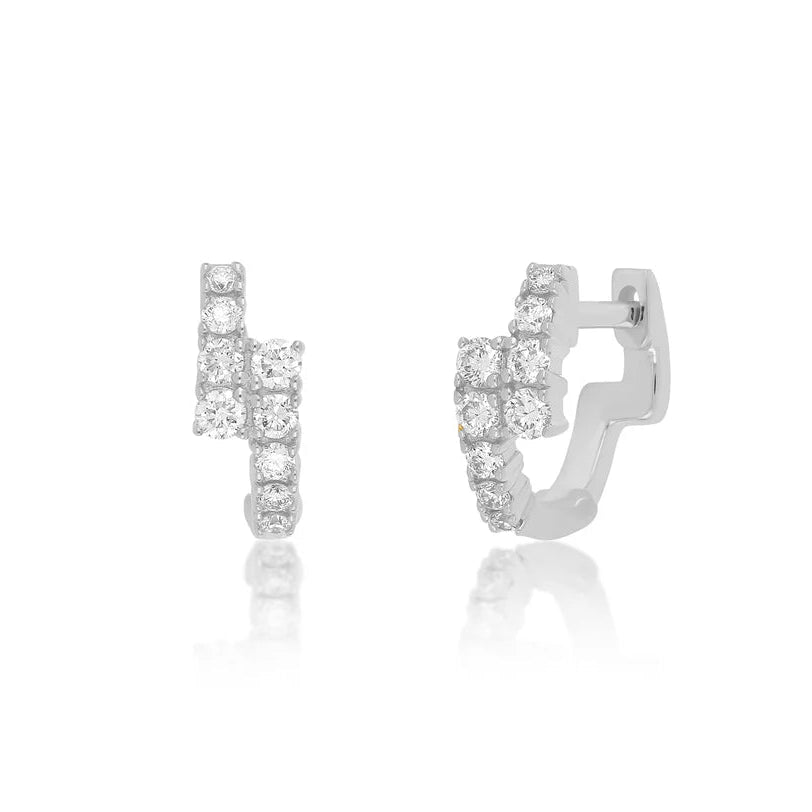 EF Collection Diamond Marley Mini Huggie Earring in white gold on white background.