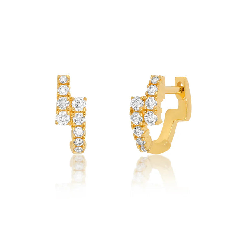 EF Collection Diamond Marley Mini Huggie Earring in yellow gold on white background.