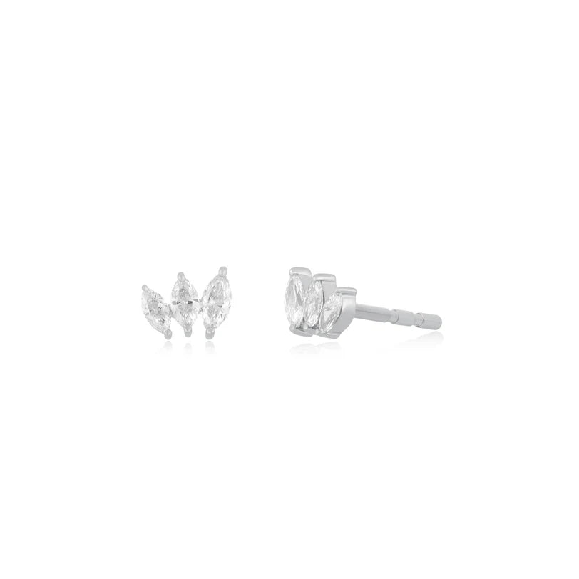 EF Collection Diamond Marquise Mini Fan Stud Earring in white gold displayed on white background. 