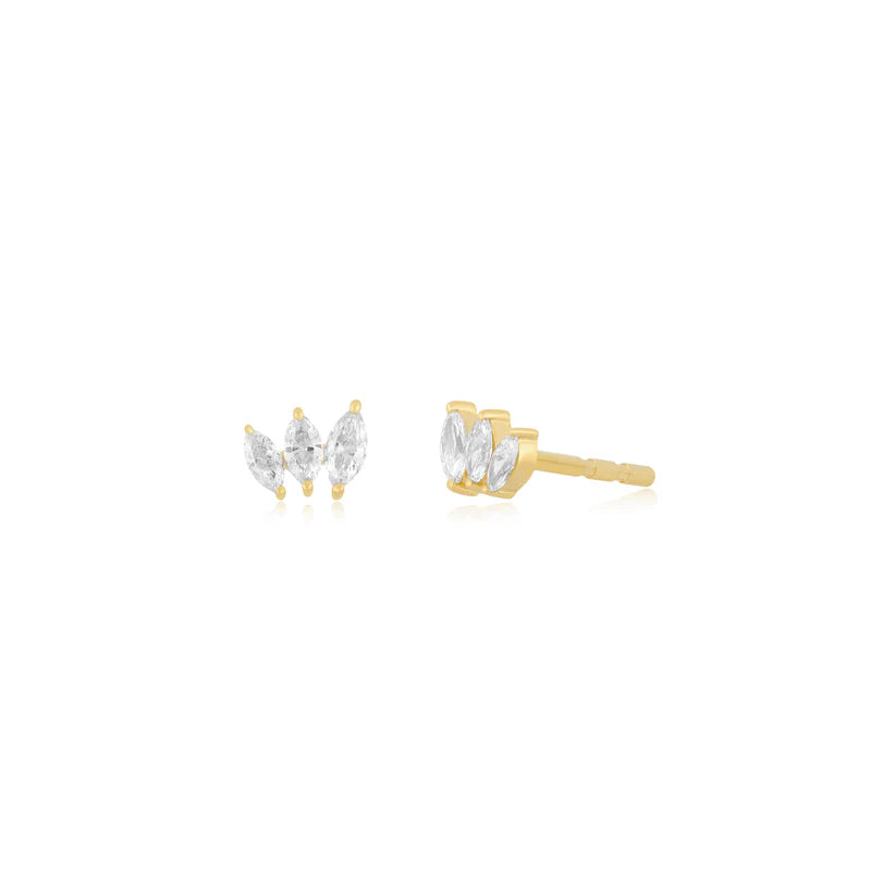EF Collection Diamond Marquise Mini Fan Stud Earring in yellow gold displayed on white background. 