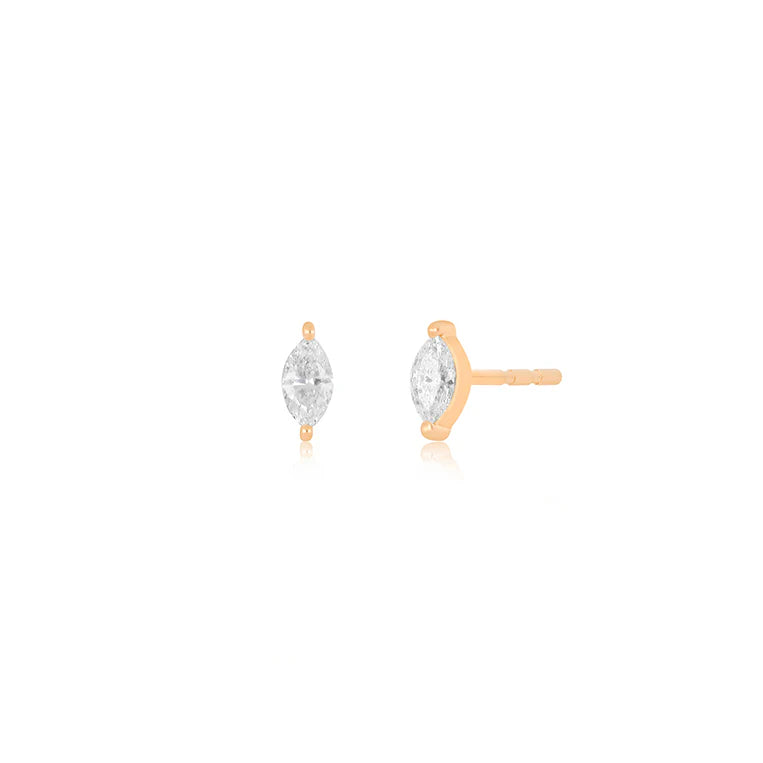 EF Collection Diamond Marquise Stud Earring in rose gold on white background. 