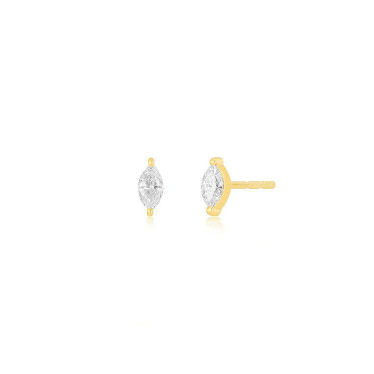 EF Collection Diamond Marquise Stud Earring in yellow gold on white background. 